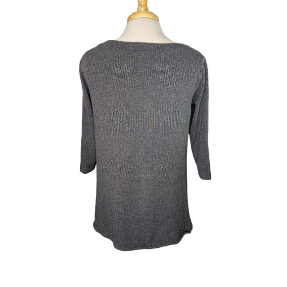 J.JILL Ponte Black Gray Herringbone 3/4 Sleeve Tunic Knit Top Size Small Viscose - Picture 3 of 10